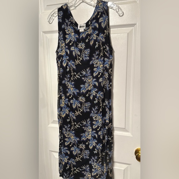 Leslie Fay 10 Women's 2 Piece Navy Floral Sleeveless Midi Shift Dress & Blouse - Picture 9 of 11